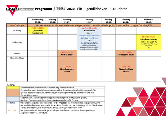 Programmübersicht Corosika Woche 1