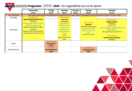 Programmübersicht Corosika Woche 2